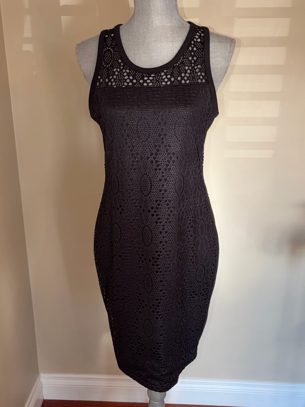 RACHEL Rachel Roy Black Crochet Midi Sheath Dress